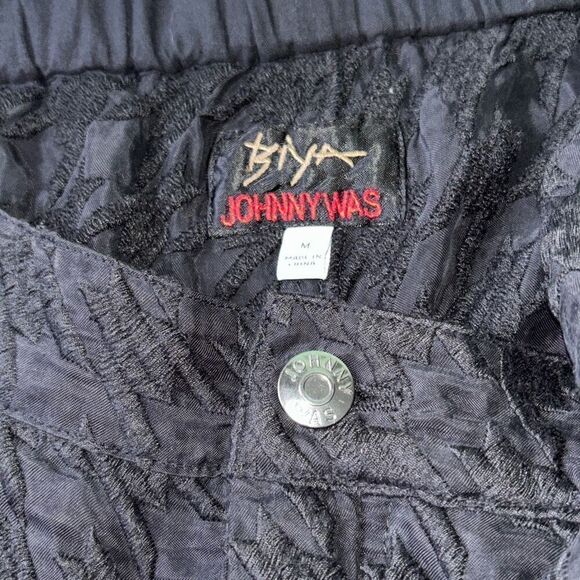 Johnny Was JWLA Biya Hiro Houndstooth pants Sz M Black Boho embroidered - Picture 6 of 8
